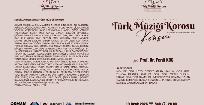Serdivan’da Türk Müziği Gecesi: Koro Sanatseverlerle Buluşuyor