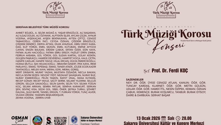 Serdivan’da Türk Müziği Gecesi: Koro Sanatseverlerle Buluşuyor